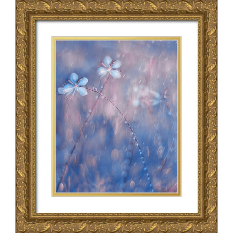 The Flower Duet Gold Ornate Wood Framed Art Print with Double Matting by Devos, Delphine