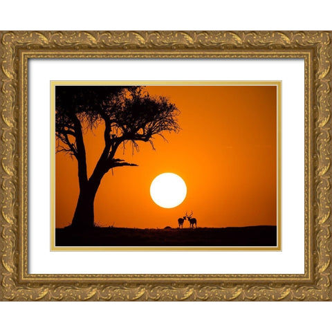 African Sunset Gold Ornate Wood Framed Art Print with Double Matting by Zhang, Jonathan