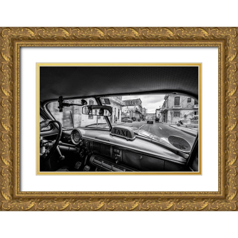 Riding The Cuban Streets Gold Ornate Wood Framed Art Print with Double Matting by Tagliarino, Marco