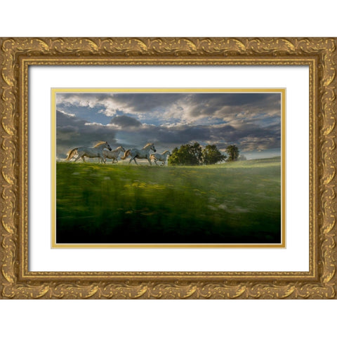 In The Morning Pink Gold Ornate Wood Framed Art Print with Double Matting by Malovrh, Milan