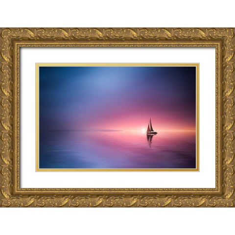 Sailing Across The Lake Toward The Sunset Gold Ornate Wood Framed Art Print with Double Matting by Hamiti, Bess