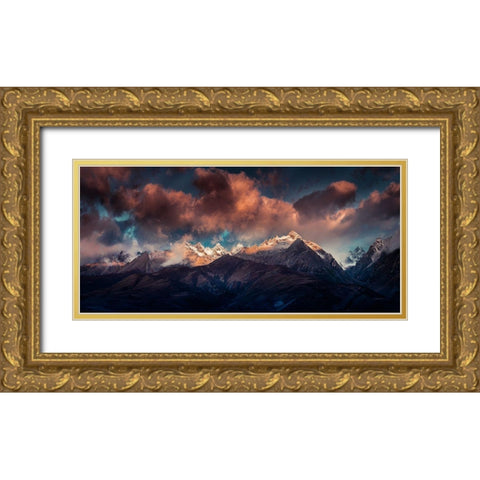 Ge Nie Snow Mountaina??A??Ei?Cnaae??A?? Gold Ornate Wood Framed Art Print with Double Matting by Qiye