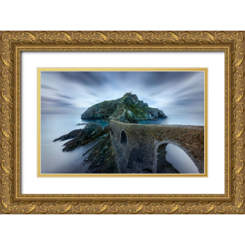 Games Of Thrones - Dragonstone Island -San Juan De Gaztelugatxe Gold Ornate Wood Framed Art Print with Double Matting by M. Garcia, Jesus