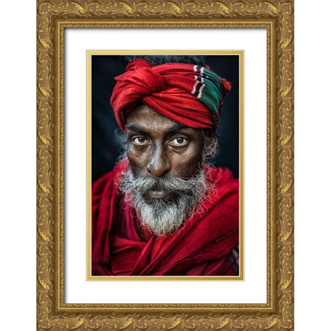 Portrait Gold Ornate Wood Framed Art Print with Double Matting by Huang, Richard