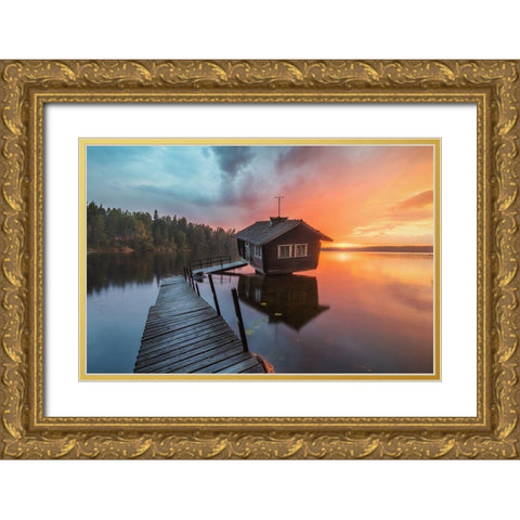 The Inclined Sauna Gold Ornate Wood Framed Art Print with Double Matting by Beresford Harris, Richard