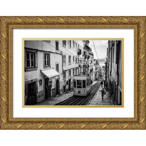 Tram In Lisbon Gold Ornate Wood Framed Art Print with Double Matting by Urrutia, Adolfo