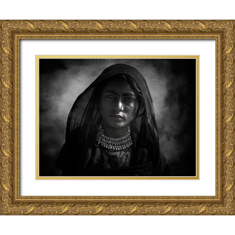 Tribal Girl Gold Ornate Wood Framed Art Print with Double Matting by Yosifov, Svetlin