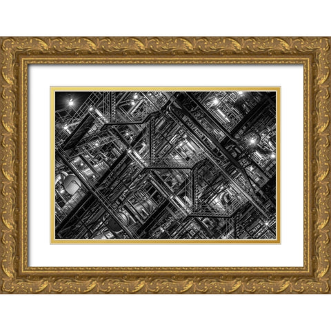 Factory Staircase Gold Ornate Wood Framed Art Print with Double Matting by Hara, Tomoshi