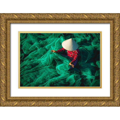 The Fishing Net Gold Ornate Wood Framed Art Print with Double Matting by Foto, Patrick