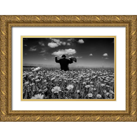 Untitled Gold Ornate Wood Framed Art Print with Double Matting by Meir Levi, Miki