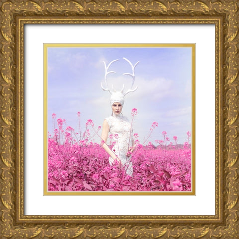 Pink Lady Gold Ornate Wood Framed Art Print with Double Matting by Darzi, Mike