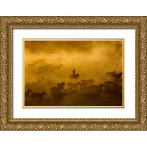 Horses Gold Ornate Wood Framed Art Print with Double Matting by Nisan Kandilcioglu, Ummu