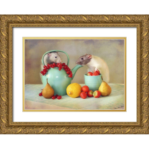 Jimmy And Snoozy Gold Ornate Wood Framed Art Print with Double Matting by Van Deelen, Ellen