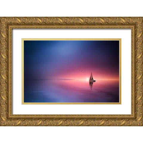 Sailing Across The Lake Toward The Sunset Gold Ornate Wood Framed Art Print with Double Matting by Hamiti, Bess