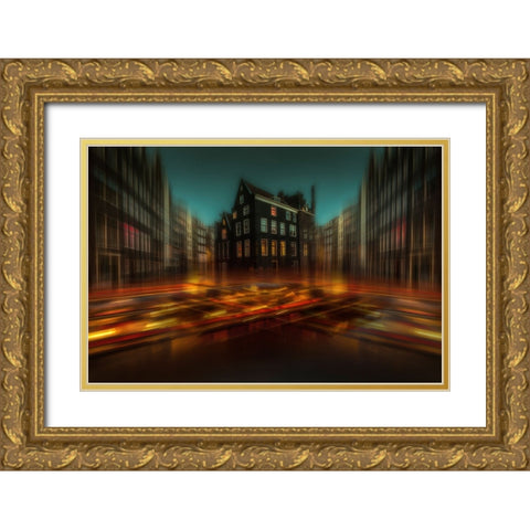 Amsterdam Lights Gold Ornate Wood Framed Art Print with Double Matting by aRRO