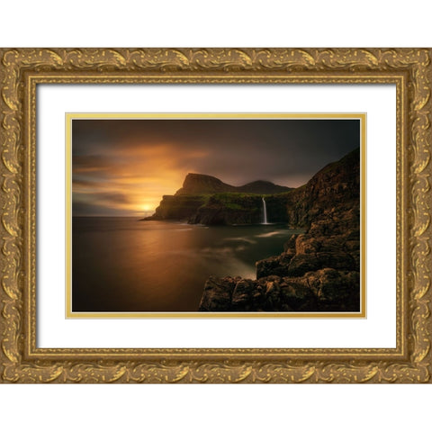 Arnafjall Sunset Gold Ornate Wood Framed Art Print with Double Matting by Kruczynski, Wojciech