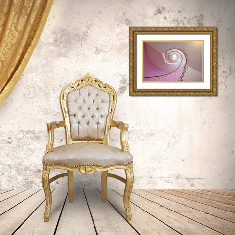 The Pink Red Staircase Gold Ornate Wood Framed Art Print with Double Matting by Ohlendorf, Anette