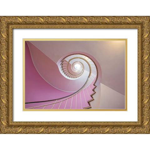 The Pink Red Staircase Gold Ornate Wood Framed Art Print with Double Matting by Ohlendorf, Anette