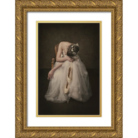 Ballerina Gold Ornate Wood Framed Art Print with Double Matting by Kayen-Mouthaan, Carola