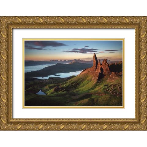 Scotland - Old Man Of Storr Gold Ornate Wood Framed Art Print with Double Matting by Claude Castor, Jean