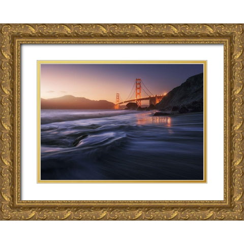 Golden Beach Gold Ornate Wood Framed Art Print with Double Matting by Pablo De, Juan