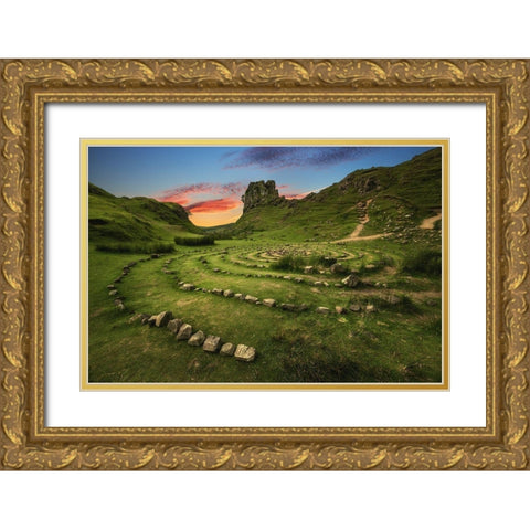 Scotland - Fairy Glen Gold Ornate Wood Framed Art Print with Double Matting by Claude Castor, Jean