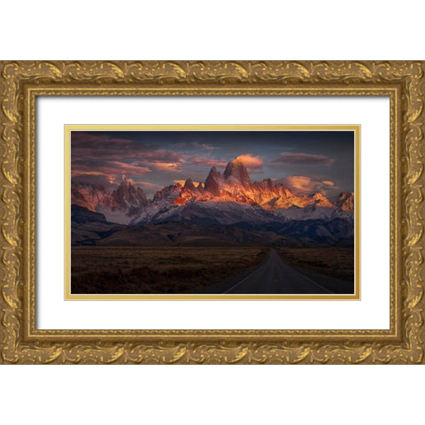 Burning Peak Gold Ornate Wood Framed Art Print with Double Matting by Svoboda Mqep, Peter