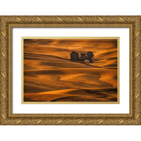 Golden Field Gold Ornate Wood Framed Art Print with Double Matting by Jacobs, Lydia
