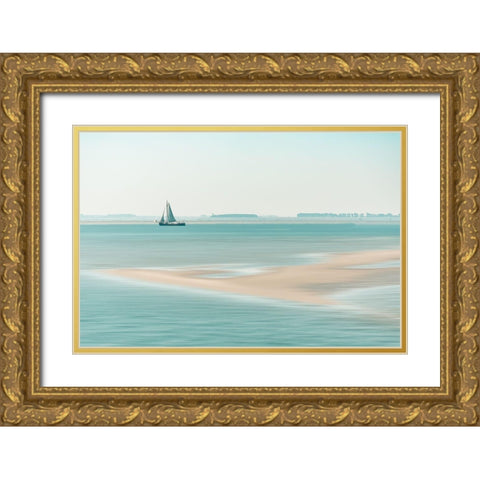 Passing A Sandbank Gold Ornate Wood Framed Art Print with Double Matting by De Laat, Bernardine