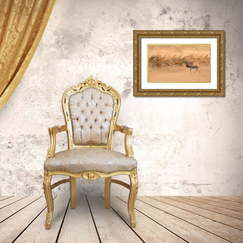 Black Bucks Gold Ornate Wood Framed Art Print with Double Matting by Nayyer Reza, Sayyed