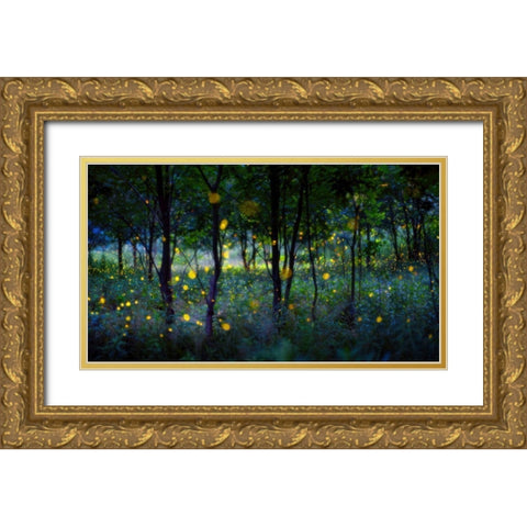 Magic Fireflies Gold Ornate Wood Framed Art Print with Double Matting by Zhu, Hua