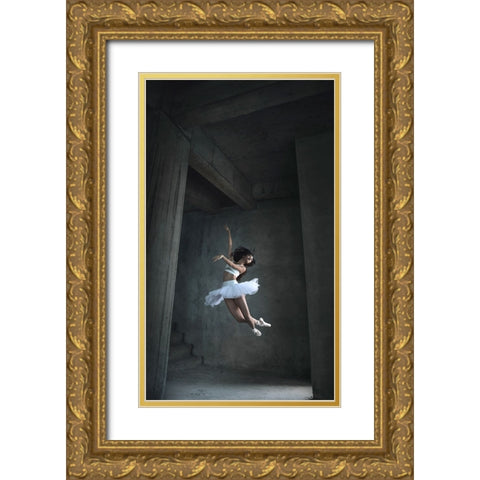 Flying Dance Gold Ornate Wood Framed Art Print with Double Matting by Kisworo, Sebastian