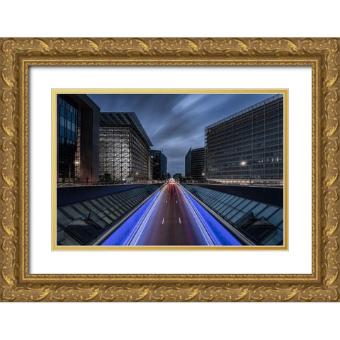 Into Brussels By Night Gold Ornate Wood Framed Art Print with Double Matting by Lecluse, Dirk