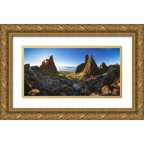 Scotland - The Storr Panorama Gold Ornate Wood Framed Art Print with Double Matting by Claude Castor, Jean