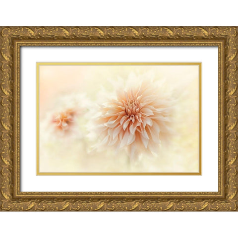 Cafe Au Lait Dahlia Gold Ornate Wood Framed Art Print with Double Matting by Parker, Jacky