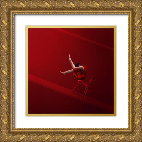 Red Chair Gold Ornate Wood Framed Art Print with Double Matting by Hardibudi