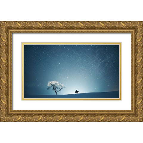 A Starry Night Gold Ornate Wood Framed Art Print with Double Matting by Z, Bingo