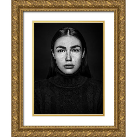 Project Faces [Romi] Gold Ornate Wood Framed Art Print with Double Matting by Krystynek Mqep, Martin
