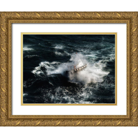 The Boat In The Tempest Gold Ornate Wood Framed Art Print with Double Matting by Mazalrey, Alain