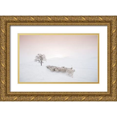Flock Looking For Food Gold Ornate Wood Framed Art Print with Double Matting by Z, Bingo