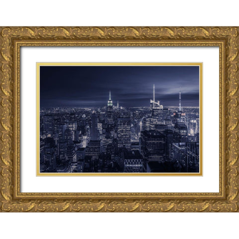 Blue City Gold Ornate Wood Framed Art Print with Double Matting by Ruiz Dueso, Jorge