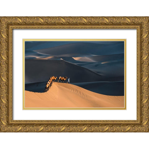 Desert Boat Gold Ornate Wood Framed Art Print with Double Matting by Liu, Richard
