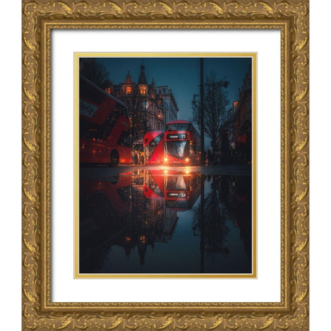London Night Reflections Gold Ornate Wood Framed Art Print with Double Matting by George, David