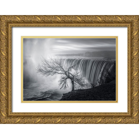 Niagara Fall Gold Ornate Wood Framed Art Print with Double Matting by Deng, Larry