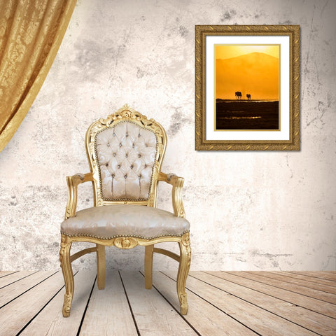 Following Mommy Gold Ornate Wood Framed Art Print with Double Matting by Pancareken, Yavuz