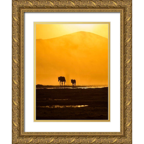 Following Mommy Gold Ornate Wood Framed Art Print with Double Matting by Pancareken, Yavuz