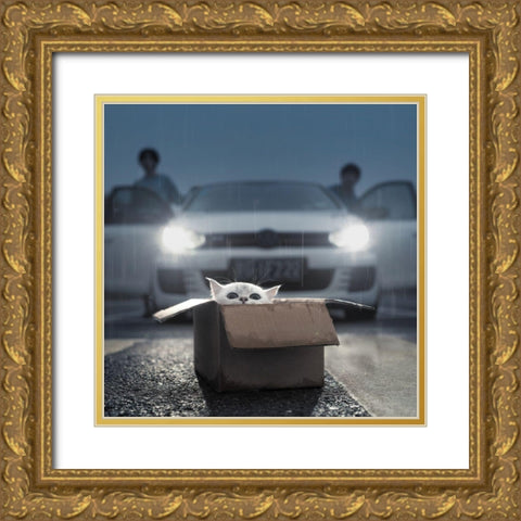 Cat Gold Ornate Wood Framed Art Print with Double Matting by F, Terry