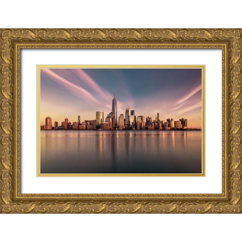 Golden Manhattan Gold Ornate Wood Framed Art Print with Double Matting by Dai, Wei