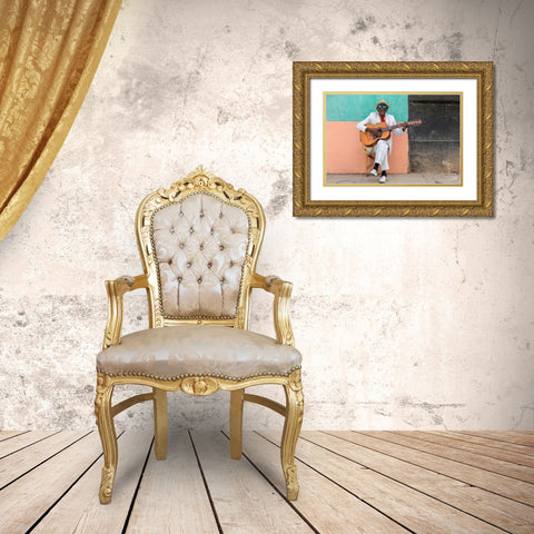 Cuban Guitarist Gold Ornate Wood Framed Art Print with Double Matting by Gil Raga, Joan