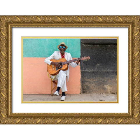 Cuban Guitarist Gold Ornate Wood Framed Art Print with Double Matting by Gil Raga, Joan